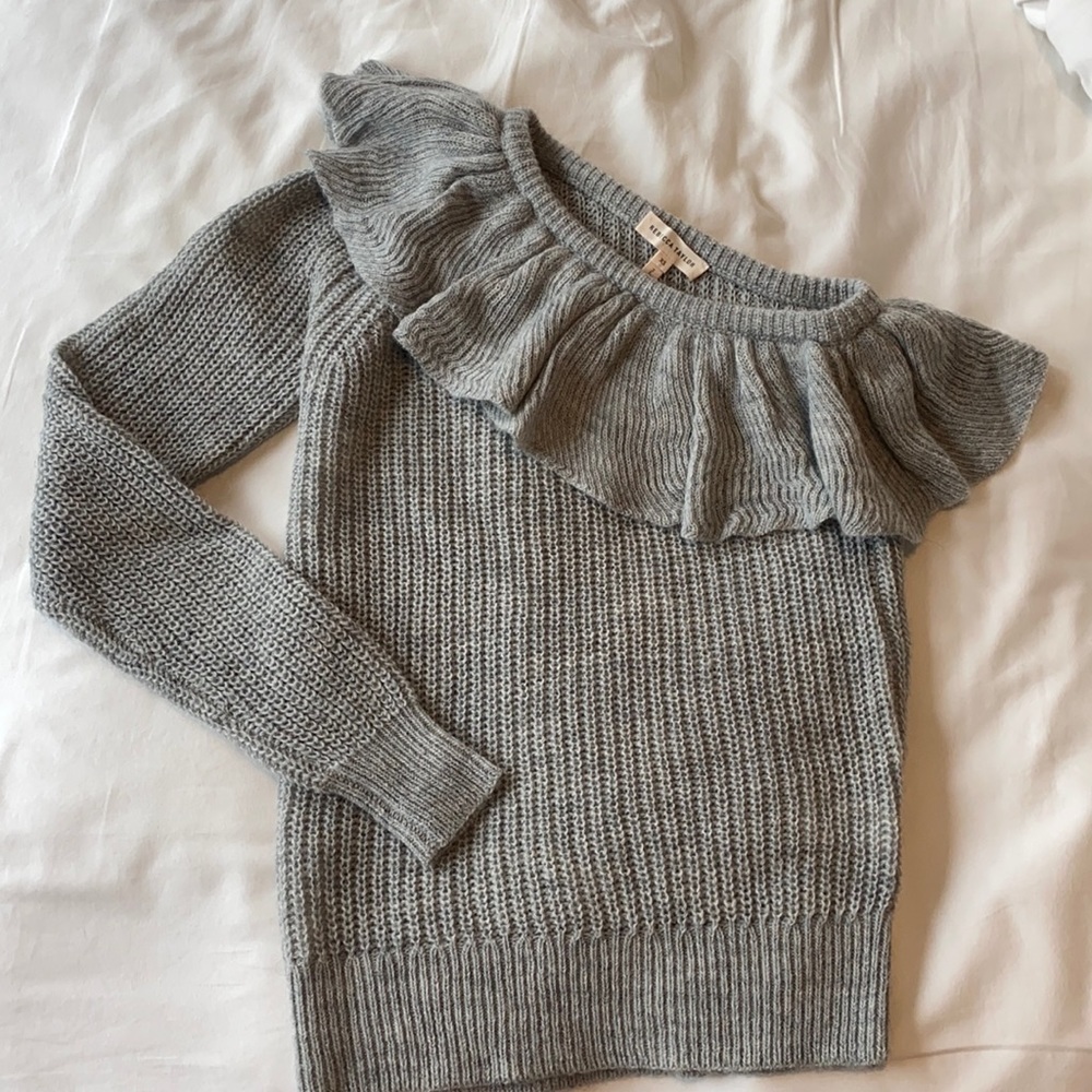 Rebecca Taylor Ruffle One Shouldered Wool Sweater